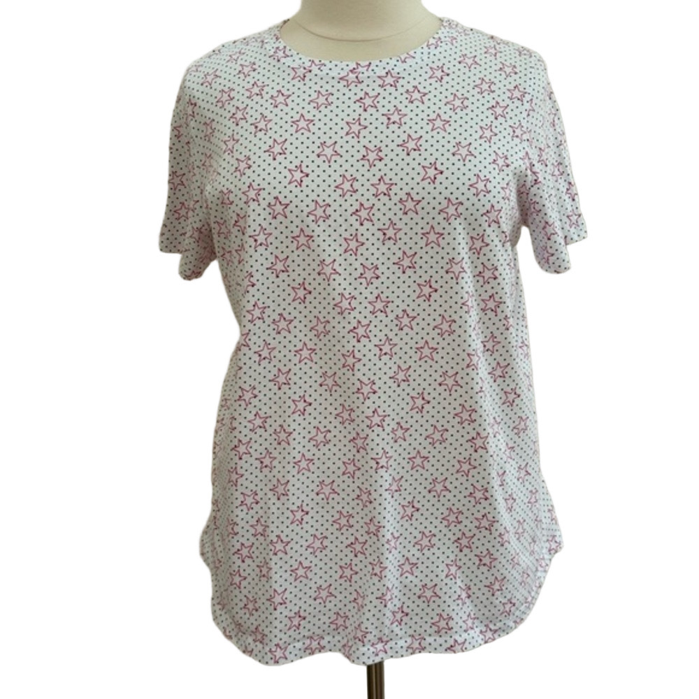 Woman Within Pink Star, Navy Polka Dot Print Short Sleeve Tee